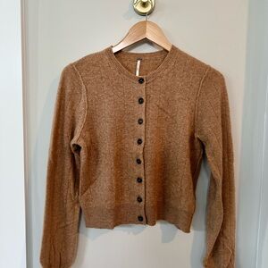100% Cashmere Free People Tan Button-Up Cardigan